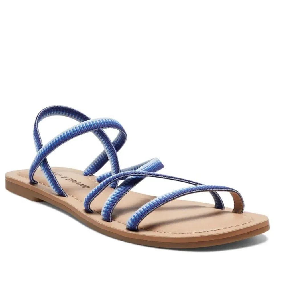 Lucky Brand Bizell Blue Strappy Stretch  Square Toe Slip On Sandals sz 6.5